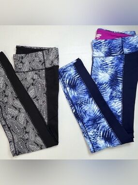 Lot Of 2 Lands End Active Compression Leggings Navy Palm & Paisley XLT XL TALL